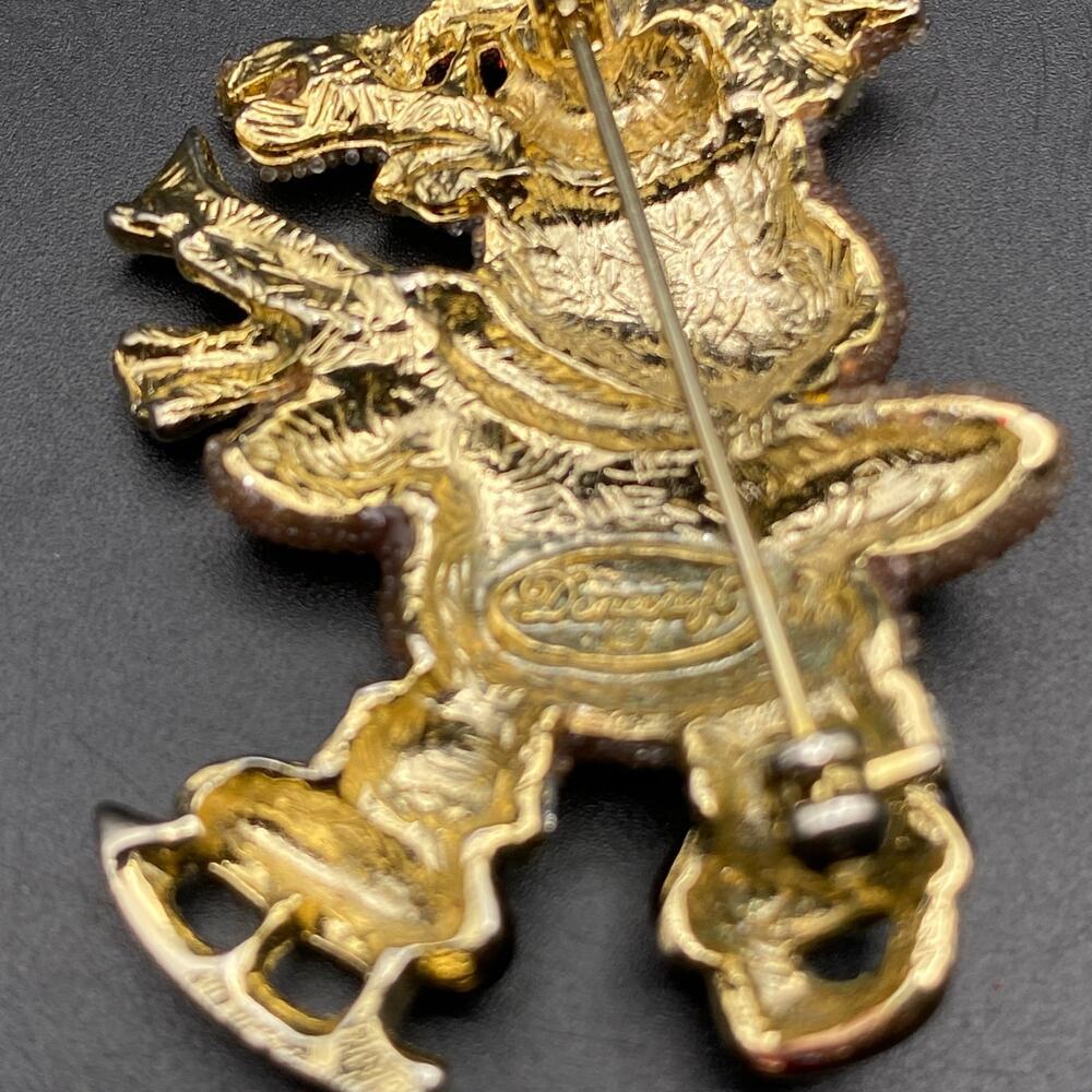 Vintage DANECRAFT Sparkly Christmas Ice Skating Reindeer Brooch Pin Signed - Picture 4 of 9